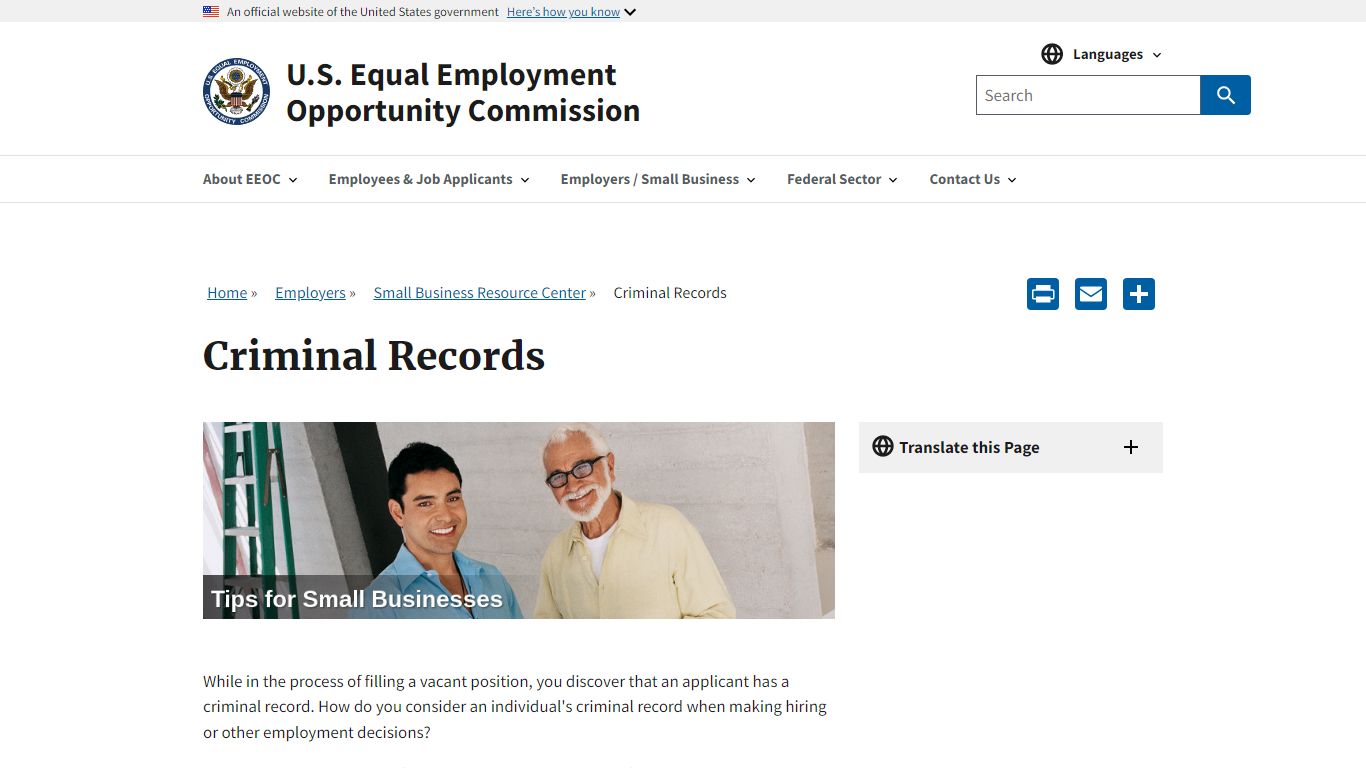 Criminal Records | U.S. Equal Employment Opportunity Commission