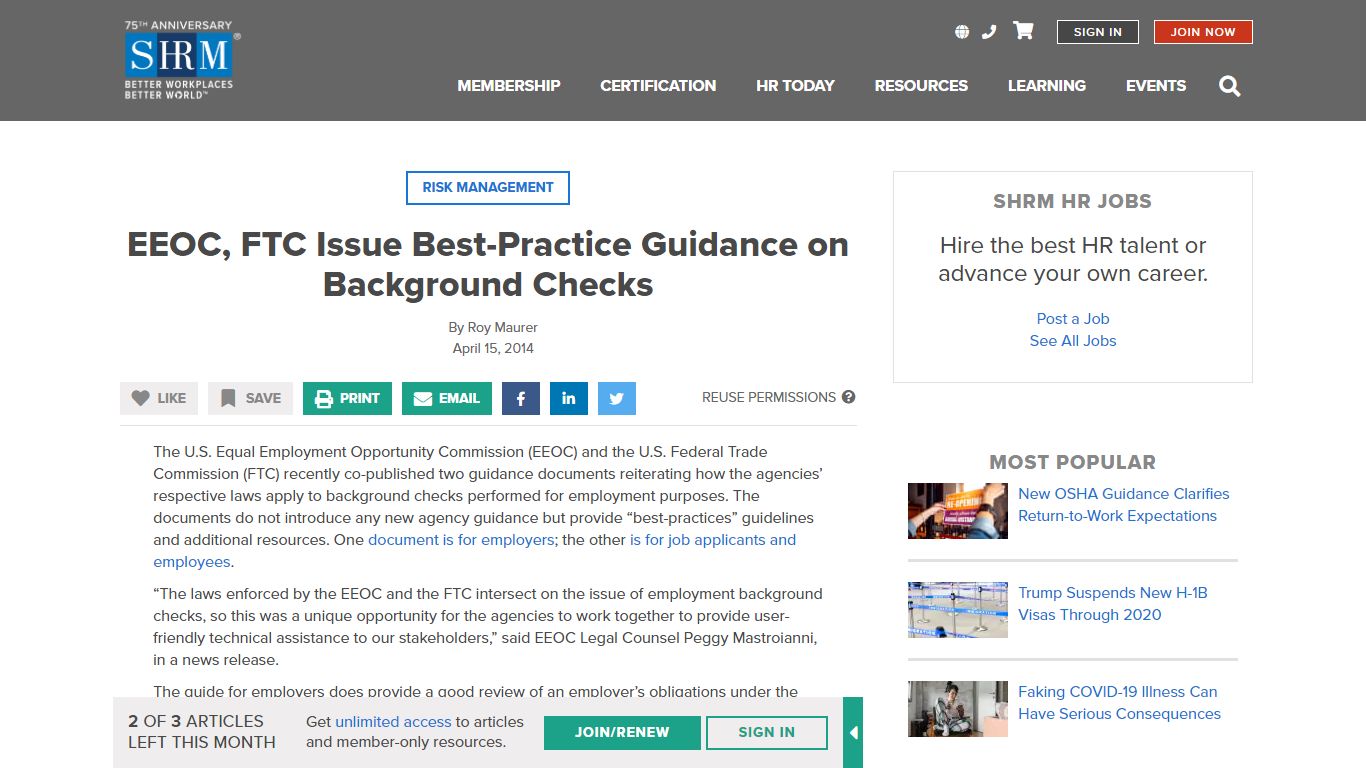 EEOC, FTC Issue Best-Practice Guidance on Background Checks - SHRM